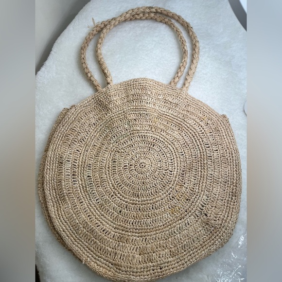 Round Raffia Tote with Floral Embroidery - Picture 2 of 9